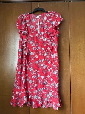 Max Studio NWT Pullover Floral Print Flutter Sleeve & Hemline MIDI Dress 1X